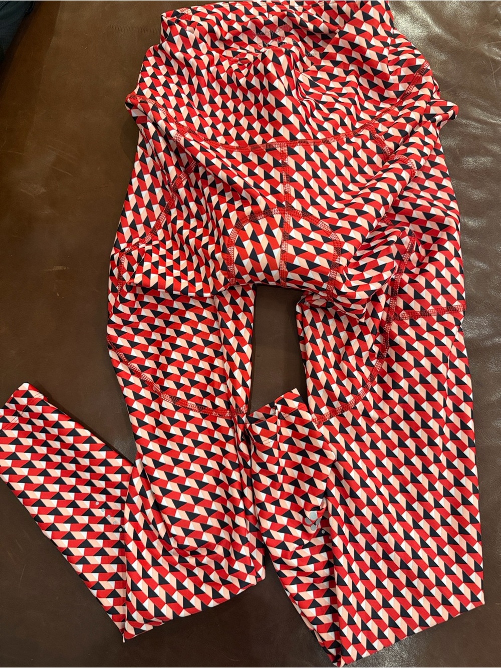 Sweaty Betty Red, Navy & Cream Geometric Cycle Leggings